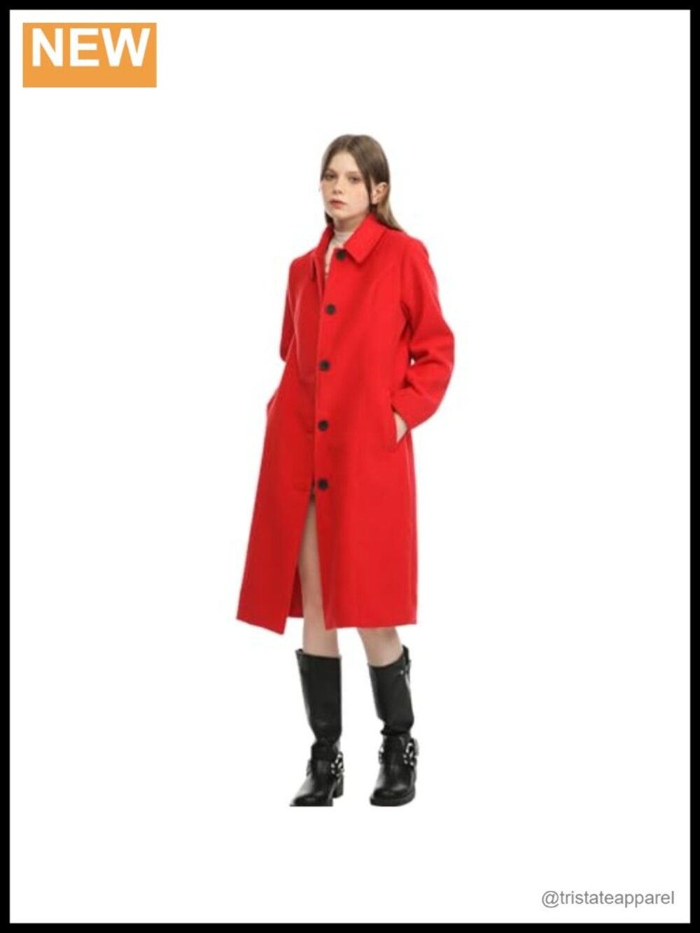 Wool Blend Single Breasted Long Pea Coat Trench with Pockets